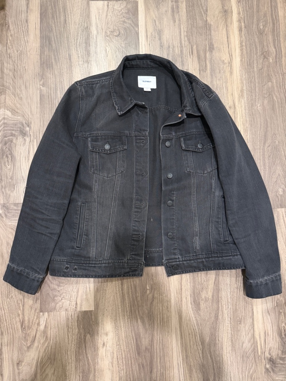 🖤 Old Navy Black Denim Jacket Distressed Trucker Style